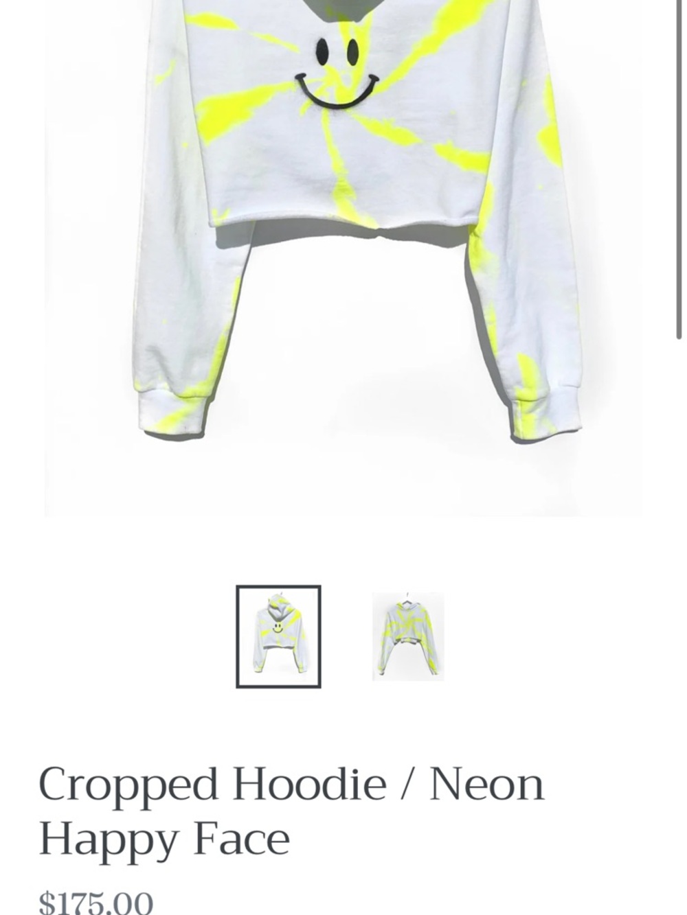 Myrrhe Cropped Neon Yellow Tie-Dye Happy Face Hoodie - White - L
